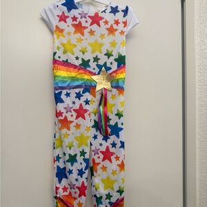 Target Star Print Jumpsuit in Red, Blue, and Orange
